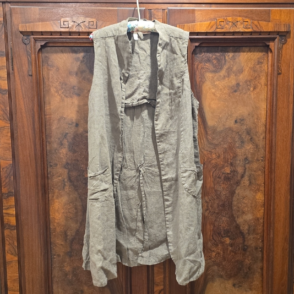 SOUTH STREET linen Casual Olive Green Sleeveless Vest/Tunic, Size L (3)